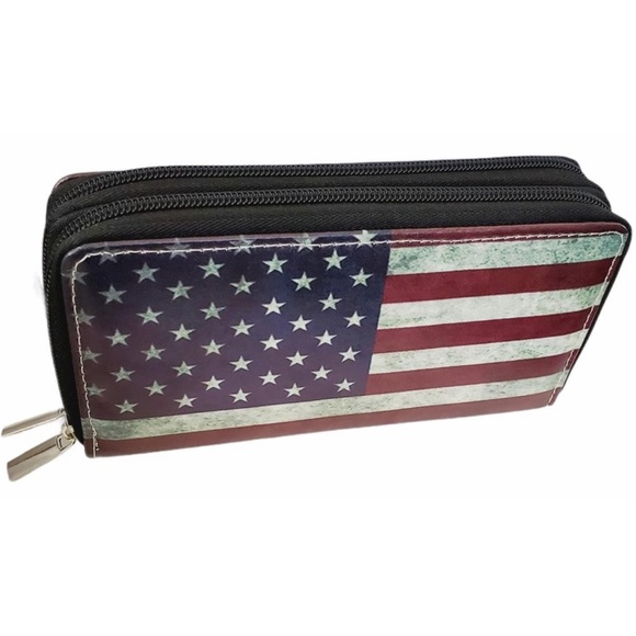 💼 Patriotic American Flag DOUBLE Zipper Wallet - Picture 2 of 4